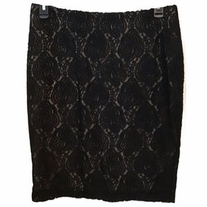 F21 Black lace pencil skirt with nude lining